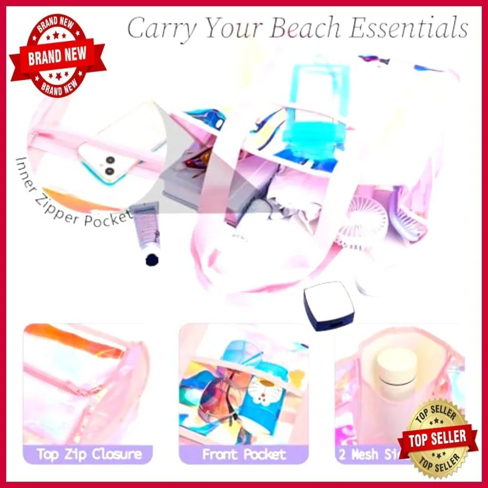 Large Waterproof Tote Bag with Zipper Closure for Beach Pool Travel